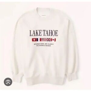 Abercrombie & Fitch Cream Lake Tahoe Flag Oversized Crewneck
